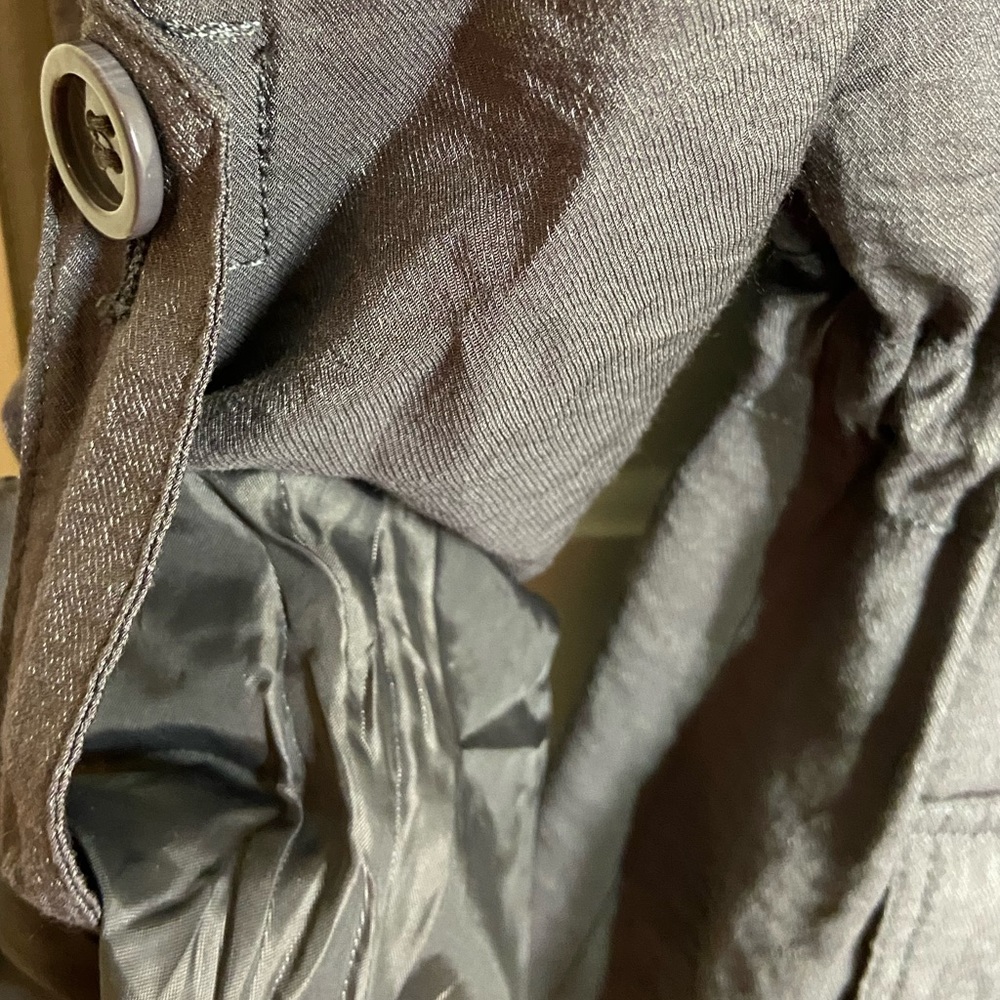 BASIC EDGE Gray Metallic Sheen Utility Trench Jacket Lined Tie Waist Size L - Picture 9 of 10